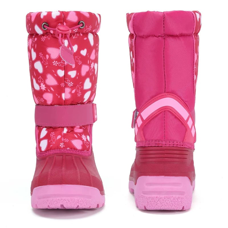 CIOR Kids Snow Boots for Boys Girls Toddler Winter Outdoor Boots Waterproof with Fur Lined(Toddler/Little Kids) Love Pink-25/26 - Image 3